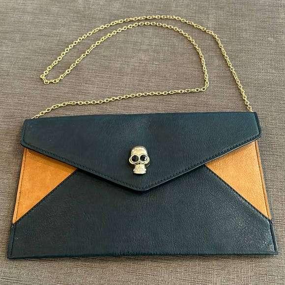 Orange Caramel Handbags - Skull Envelope Clutch Purse w golden Chain